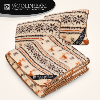 Komplet pościeli (3-częściowy) z wełny owczej Merynos Australijski (wzór Renifer) Wooldream