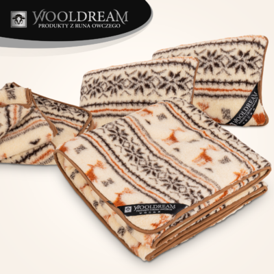 Komplet pościeli (4-częściowy) z wełny owczej Merynos Australijski (wzór Renifer) Wooldream