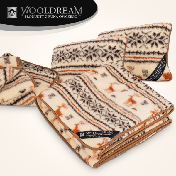 Komplet pościeli (4-częściowy) z wełny owczej Merynos Australijski (wzór Renifer) Wooldream