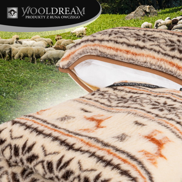 Komplet pościeli (3-częściowy) z wełny owczej Merynos Australijski (wzór Renifer) Wooldream