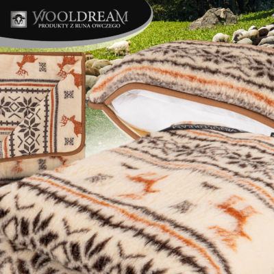 Komplet pościeli (4-częściowy) z wełny owczej Merynos Australijski (wzór Renifer) Wooldream