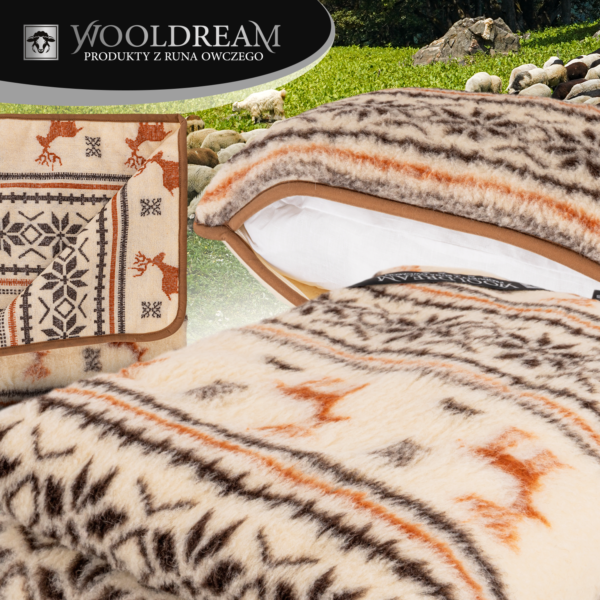 Komplet pościeli (4-częściowy) z wełny owczej Merynos Australijski (wzór Renifer) Wooldream