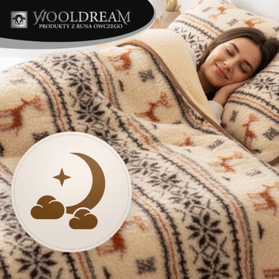 Kołdra z wełny owczej Merynos Australijski (wzór Renifer) Wooldream
