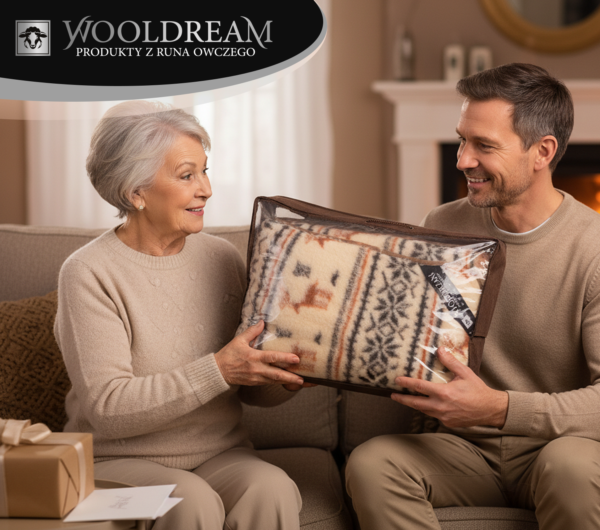 Komplet pościeli (4-częściowy) z wełny owczej Merynos Australijski (wzór Renifer) Wooldream