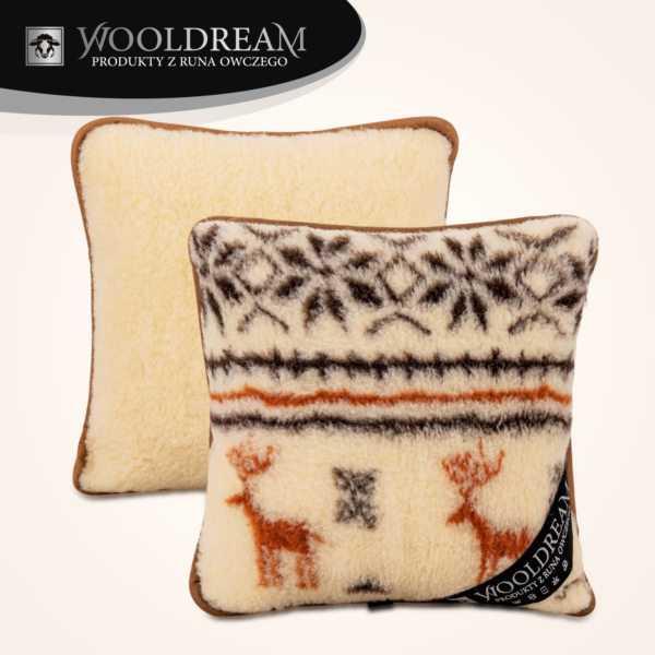 Poduszka z wełny owczej Merynos Australijski (wzór Renifer) Wooldream
