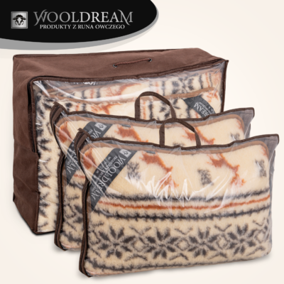 Komplet pościeli (3-częściowy) z wełny owczej Merynos Australijski (wzór Renifer) Wooldream