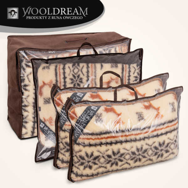 Komplet pościeli (4-częściowy) z wełny owczej Merynos Australijski (wzór Renifer) Wooldream